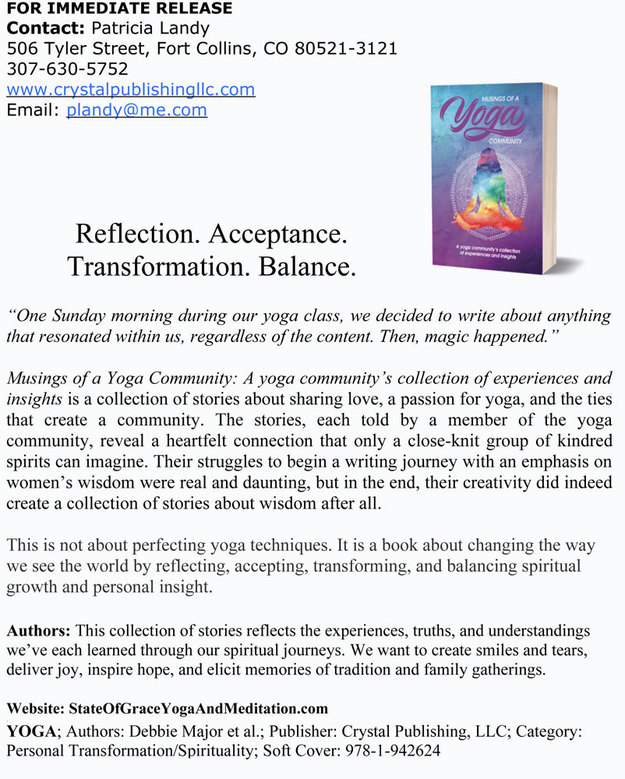 State of Grace Yoga and Meditation, Debbie Major - Yoga Instructor, Loveland Colorado, Book: Musings of a Yoga Community: A yoga community’s collection of experiences and insights, 